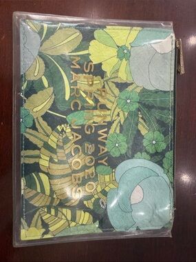 Marc Jacobs Green Floral Zip Pouch with Gold Logo
